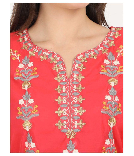 Alena - Red Silk Blend Women''s Straight Kurti - XXL