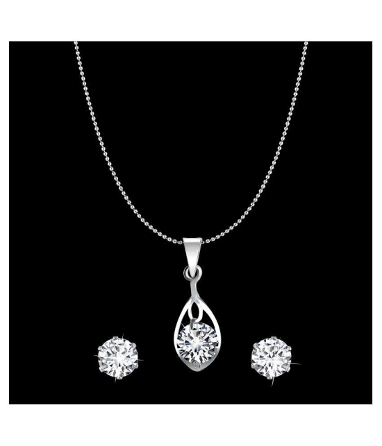 Vighnaharta Jasmine Solitaire CZ Gold and Rhodium Plated Alloy Pendant set for Women and Girls - Silver