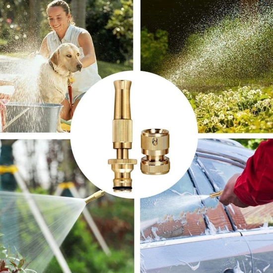 WUGO::Brass Nozzle Water Spray Gun Water Jet Hose Nozzles Hose Pipe Spray Gun Suitable,3/4 Inch Garden Hose Quick Connect Water Hose Connector, Solid Brass for Garden Hose, Pressure Washer, Tap