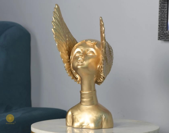 Golden Wings Angel Face Sclupture (5.5x13 Inches)-Black