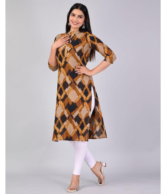 MAUKA Rayon Printed Straight Womens Kurti - Brown ( Pack of 1 ) - None