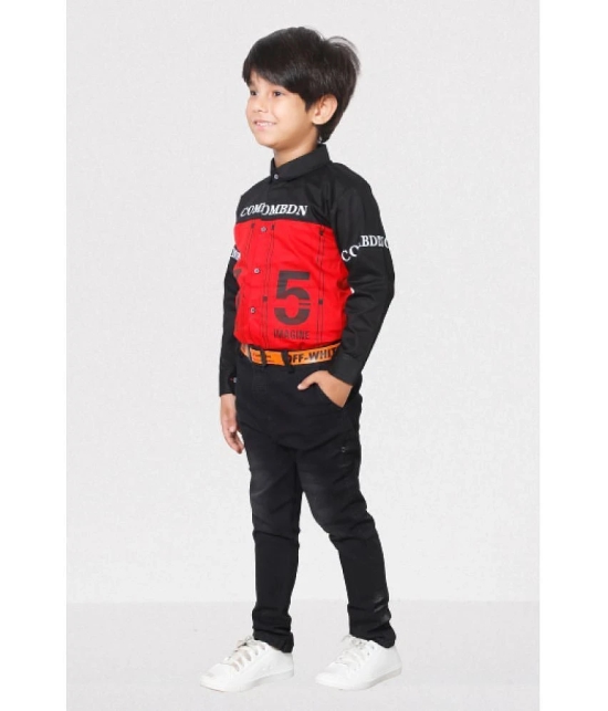 DKGF Fashion - Red Cotton Blend Boys Shirt & Jeans ( Pack of 1 ) - None