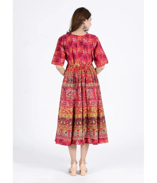 Rangun Cotton Red A- line Dress - Single - Free Size