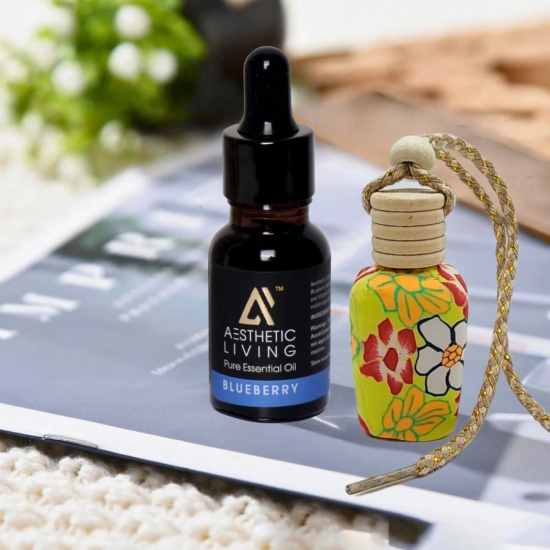 Aesthetic Living Car Aromatizer/ Diffuser Bottle with Essential Oil (Vase Shape-15 ml+ Blueberry Essential Oil, 15 ml)