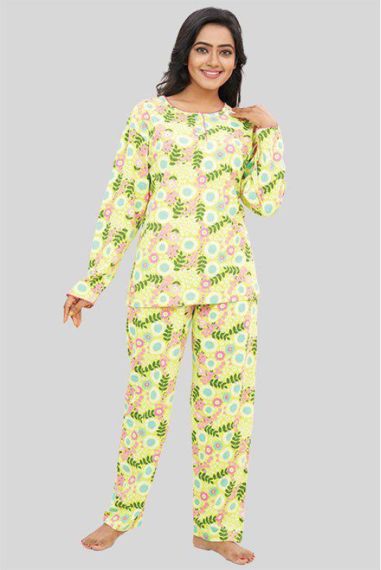 Women Full Sleeves Knit Cotton Pyjama Set-3XL