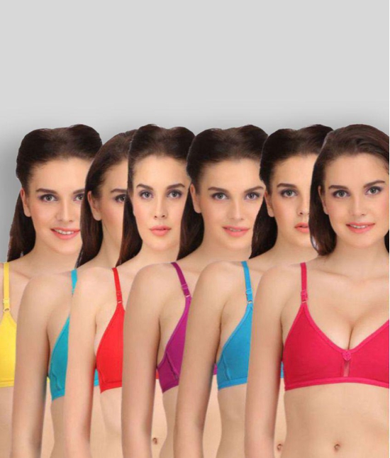 Softskin - Multicolor Cotton Blend Non Padded Women's T-Shirt Bra ( Pack of 6 ) - None