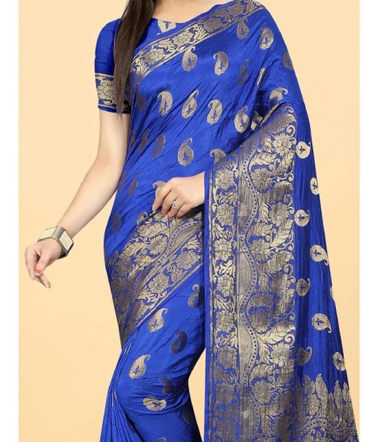 Gazal Fashions - Blue Banarasi Silk Saree With Blouse Piece ( Pack of 1 ) - Blue