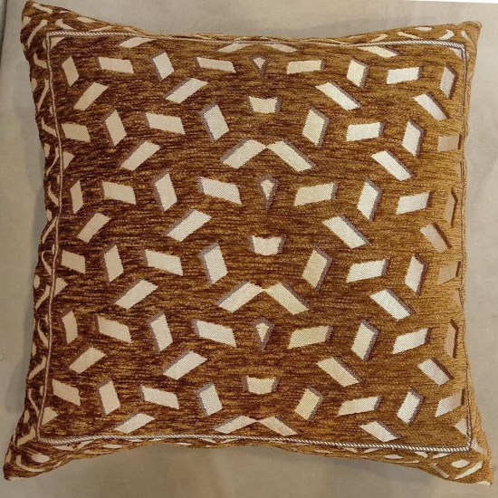 Cream Brown Damask Geometric Woven Zipper Square Combo Set Cushion Covers (16x16 inch or 40 x 40 cm) Set of 5