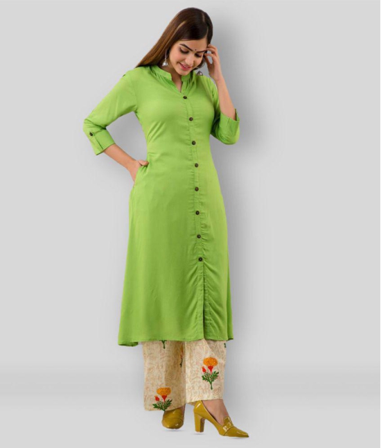 MAUKA - Green Rayon Womens Front Slit Kurti ( Pack of 1 ) - M