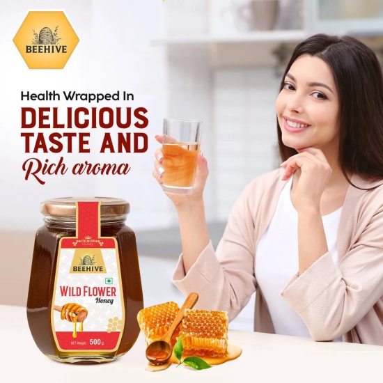 Beehive Wild Flower Honey and Acacia Honey 100% Pure Natural Honey Immunity Booster | Energy Boost & a Healthy Weight Loss Weight (500 g each) Glass Jar (PACK OF 2)