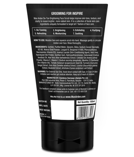 Man Arden De Tan Brightening Face Scrub - De-Tans & Exfoliates Skin - With Vitamin C, 100 ml (1+1 Free Offer)