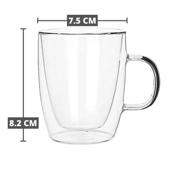 Femora Double Wall Borosilicate Glass Big Tea Coffee Mug, 500 ML (Single Piece)