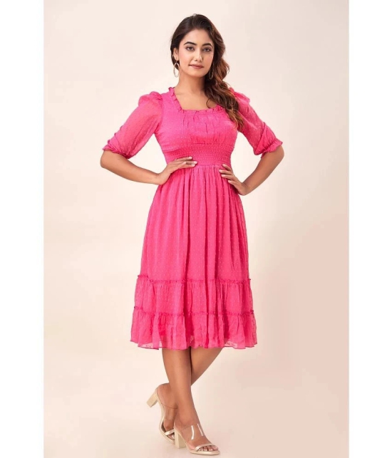 FabbibaPrints Chiffon Self Design Midi Womens Fit & Flare Dress - Pink ( Pack of 1 ) - None