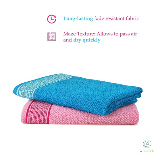 Bath Towels 500 GSM- Sea Blue & Raspberry Pink