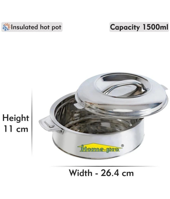 HomePro Casserole 1500 & Gas Lighter Silver Steel Thermoware Casserole ( Set of 2 , 1500 mL ) - Silver