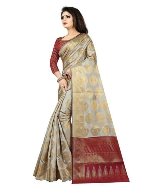 Gazal Fashions - Beige Banarasi Silk Saree With Blouse Piece (Pack of 1)