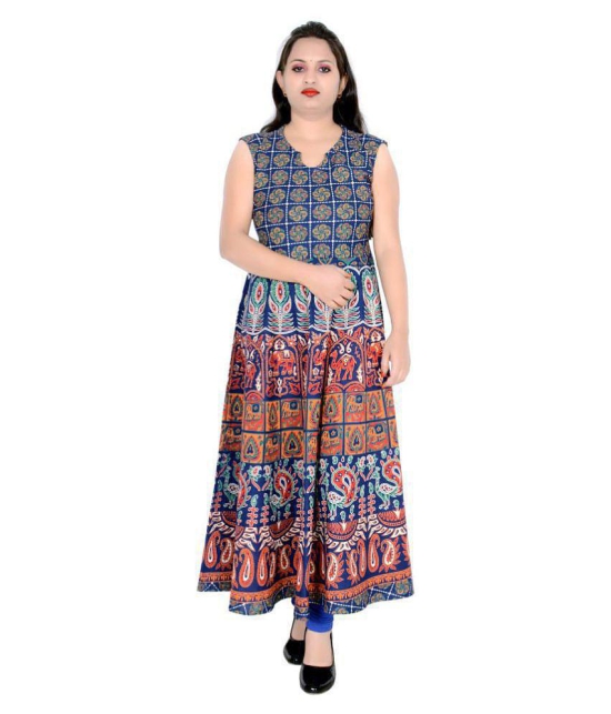 Sttoffa - Blue Cotton Women's Flared Kurti - XXL