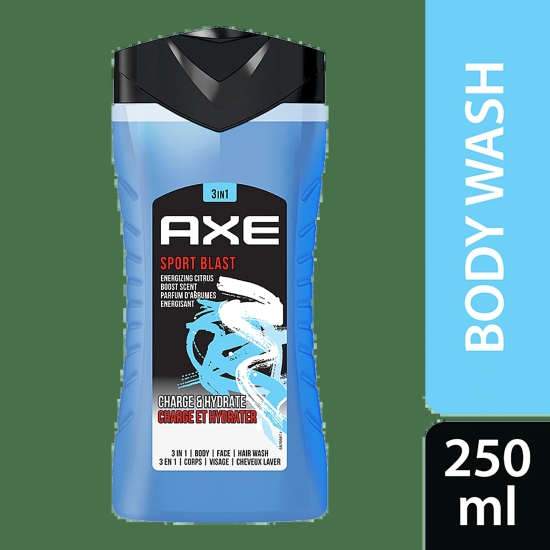 Axe Sports Blast 3 In 1 Body Wash - For Men, Energizing Citrus Boost Scent, Long-Lasting Fragrance, 250 Ml