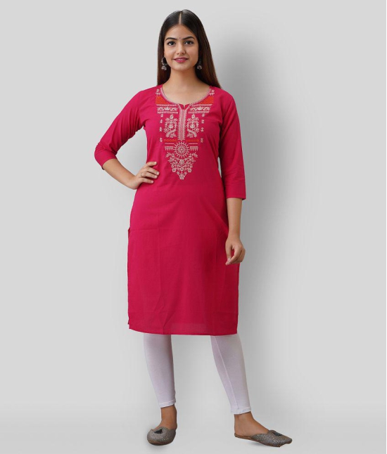 Radiksa - Pink Cotton Womens Straight Kurti ( Pack of 1 ) - M