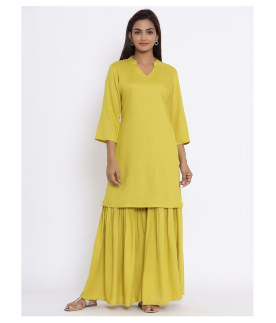 miravan Rayon Kurti With Sharara And Gharara - Stitched Suit - M