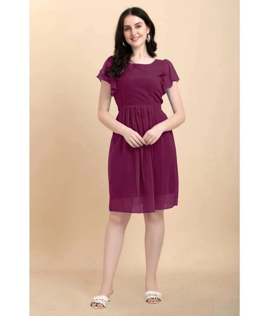 JASH CREATION Georgette Solid Above Knee Women's Fit & Flare Dress - Purple ( Pack of 1 ) - None