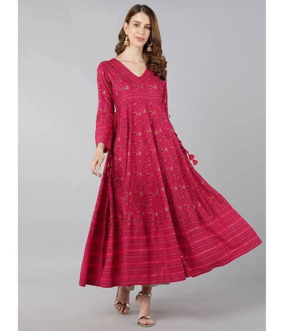 KIPEK - Pink Rayon Womens Anarkali Kurti ( Pack of 1 ) - None