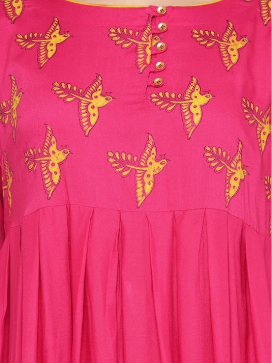 Women Pink Ethnic Motifs Printed Gotta Patti Block Print Anarkali Kurta