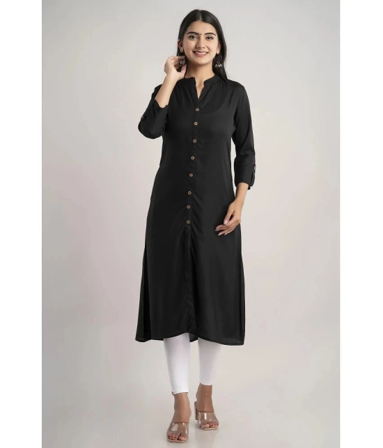 MAUKA - Black Rayon Womens Front Slit Kurti ( Pack of 1 ) - None