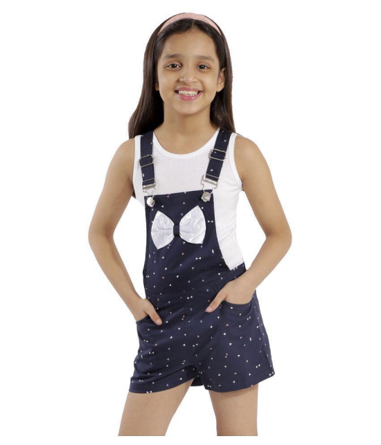 Kids Cave dungaree dress for girls with white color t-shirt  fabric-printed rayon (Color_Blue, Size_3 Years to 12 Years) - None