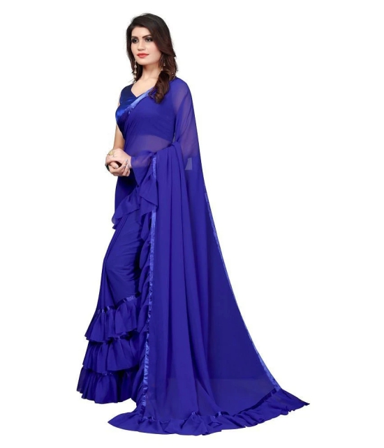 Apnisha Blue Georgette Saree - Single - Blue