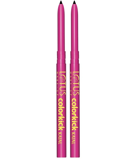 Lotus Makeup Colorkick Kajal Black, Pencil Stick, Smudge Proof & Water Proof, 0.28g (Pack of 2)