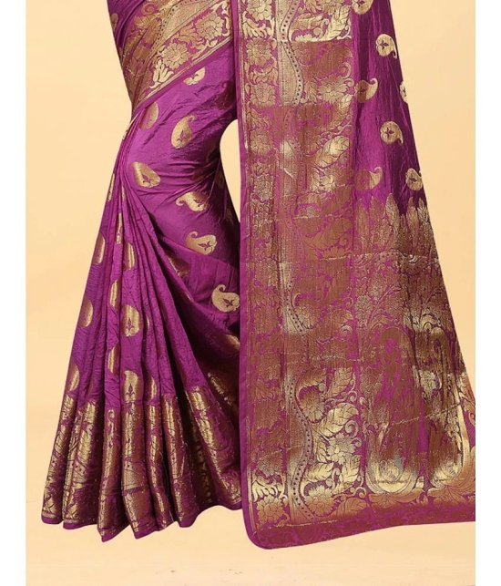 Gazal Fashions - Purple Banarasi Silk Saree With Blouse Piece ( Pack of 1 ) - Purple