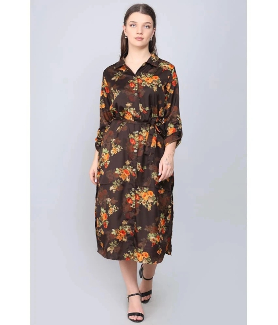 Baawri - Brown Crepe Womens Shirt Dress ( Pack of 1 ) - None