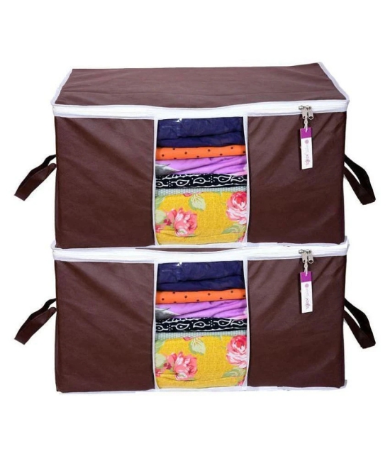 Prettykrafts  Set of 4 Underbed/Cupboard Closet Storage Box/Basket/Bag, Storage Organizer, Blanket Cover with Side Handles - Brown