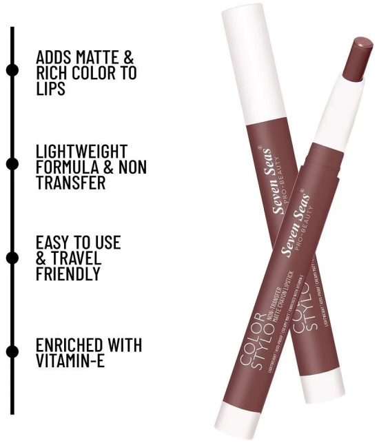 Seven Seas Color Stylo Non Transfer | Enriched With Vitamin E | Crayon Lipstick (Choco Mud 2.5g )