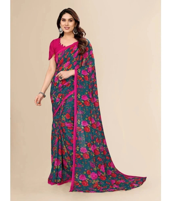 ANAND SAREES Georgette Printed Saree With Blouse Piece - Teal ( Pack of 1 ) - Teal