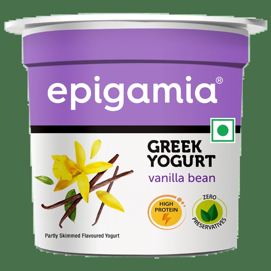 Epigamia Greek Yogurt - Vanilla Bean, High In Protein, No Preservatives, 85 G Cup