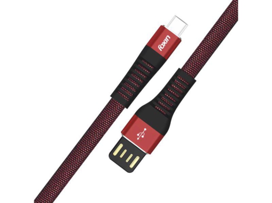 Foxin FLAT Premium USB To Type-C 1.2 MT Charge & Sync Cable With Revmaroon And Black