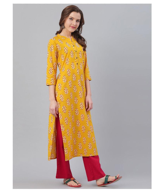 KSUT Yellow Cotton Straight Kurti - M