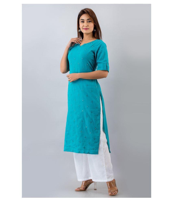 SVARCHI - Turquoise Cotton Blend Women''s Straight Kurti - L