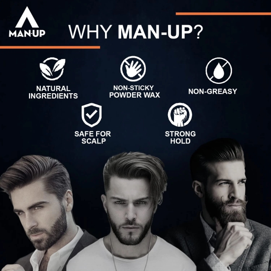 Man-Up Hair Volumizing Powder Wax for Men, Strong Hold, Matte Finish, All Natural, 10gm Pack of 3.-Man-Up Hair Volumizing Powder Wax for Men, Strong Hold, Matte Finish, All Natural, All Hair Type