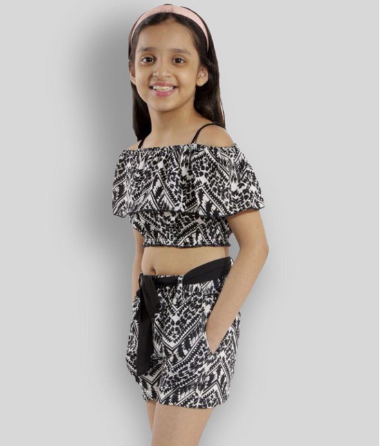 Kids Cave two piece dress for girls top with shorts fabric-printed summer cool (Color_Black, Size_3 Years to 12 Years) - None