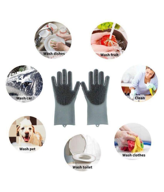 Perfect Pricee Silicon Brush Gloves Rubber Universal Size Cleaning Glove 2 Gloves