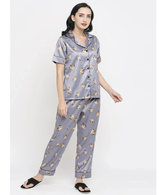 Smarty Pants - Grey Satin Womens Nightwear Nightsuit Sets ( Pack of 1 ) - None