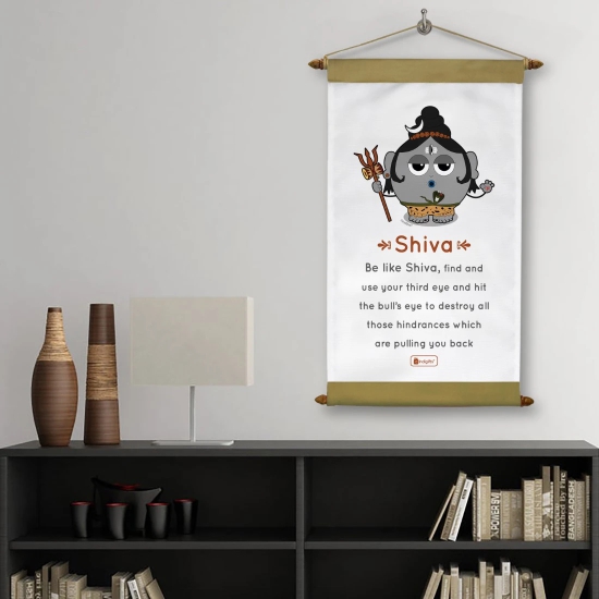 Indigifts Diwali Gift Wall Decor - Be Like Shiva Printed Grey Scroll Card 17x9.5 Inches - Diwali Decorations Items, Religious Gift Items, Housewarming Gift, Shiva Posters With Frame