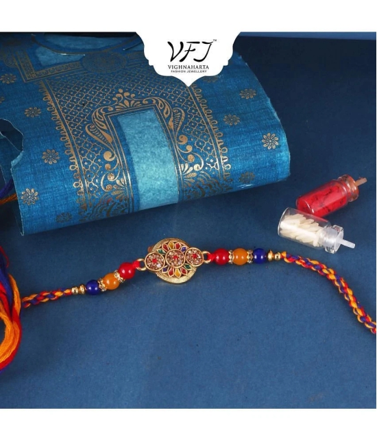 Vighnaharta Mayur Pankh Peacock combo Gold and Rhodium Plated Alloy  Rakhi for Lovely Brother[VFJ1182-1183RKG] - None