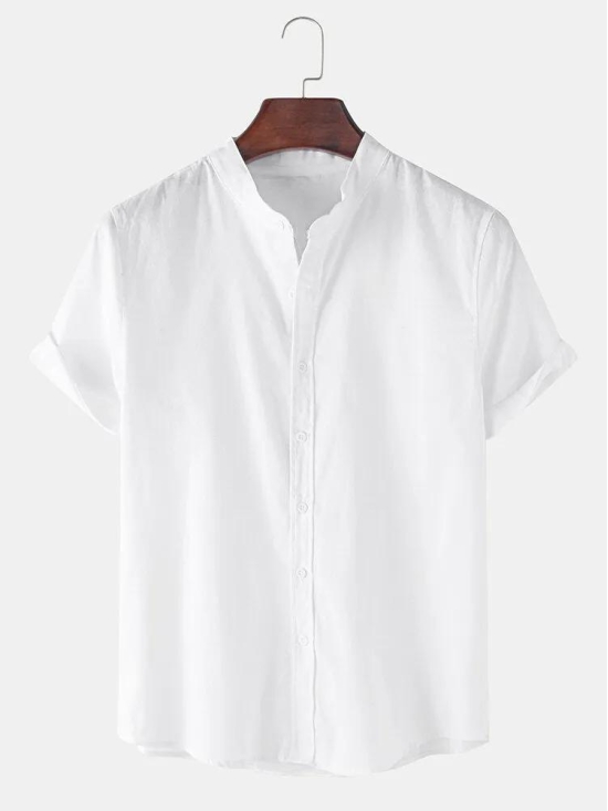 White Color Mens Casual Wear Cotton Blend Plain Shirt-M-42 / White