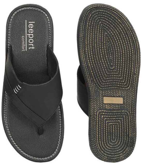 Leeport Black Mens Leather Slipper - None