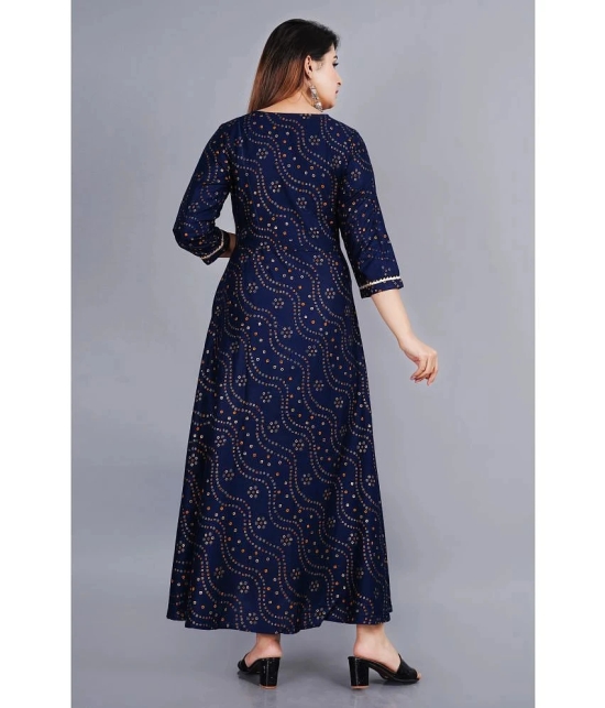 Smien Rayon Printed Anarkali Womens Kurti - Blue ( Pack of 1 ) - None