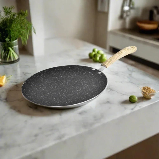 Bergner Bellini Aura Black Non Stick Concave Roti Tawa | Gas & Induction Compatible | Black 25 cm